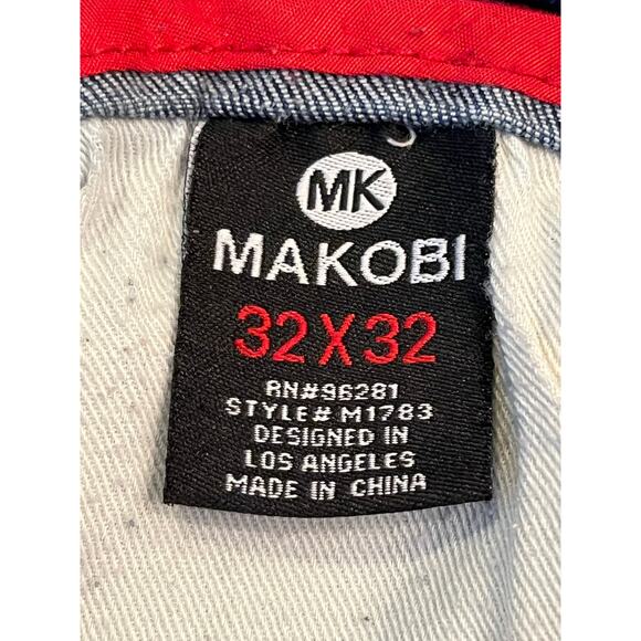 Makobi Men’s 32x32 Blue Cape Biker Streetwear Denim Dark Wash Jeans M1783 - Picture 3 of 11